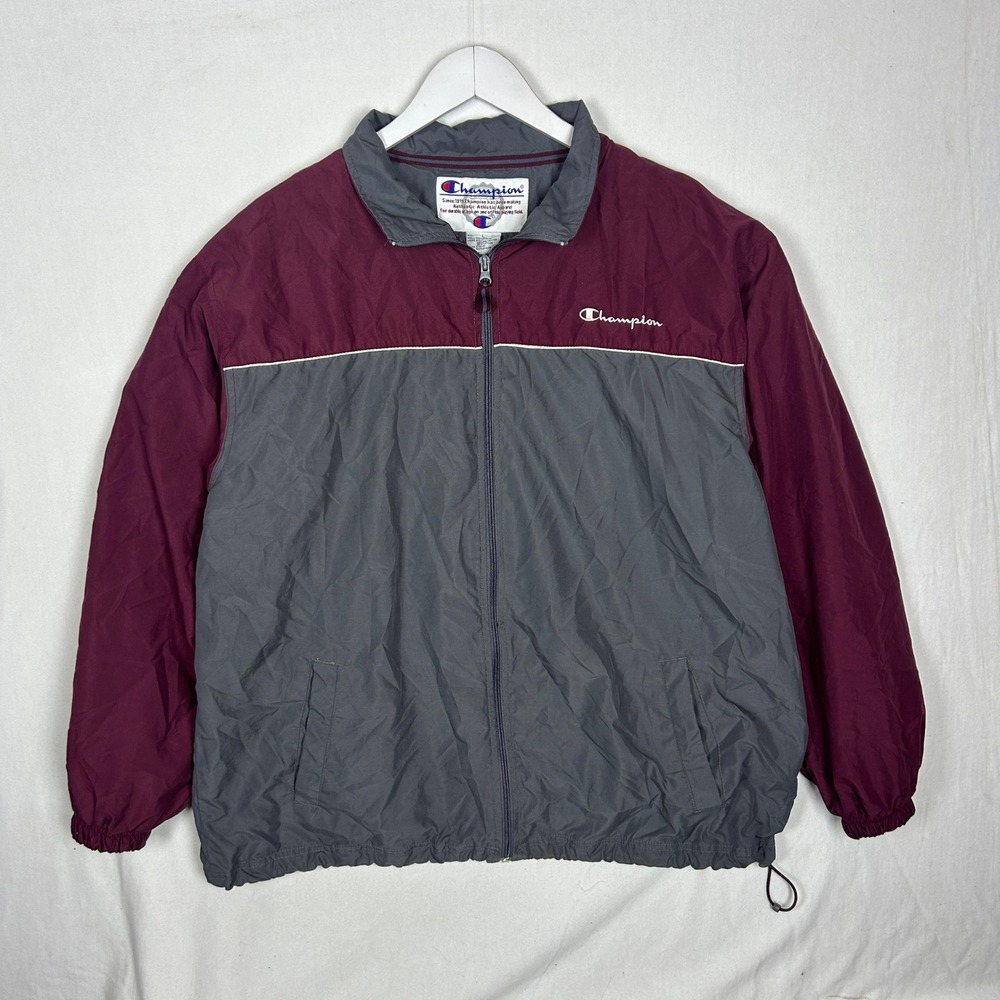 Champion Mens Colorblock Windbreaker Jacket Burgundy Grey Full Zip L